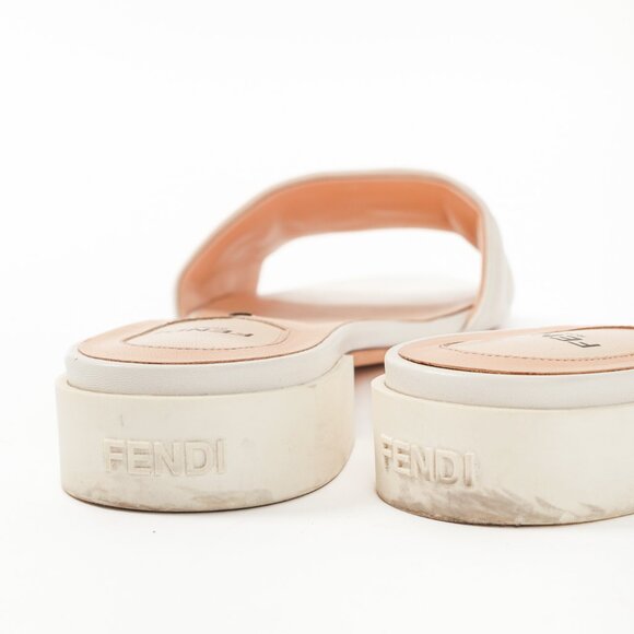 Fendi White FF-Embossed Leather Mules - Picture 9 of 10